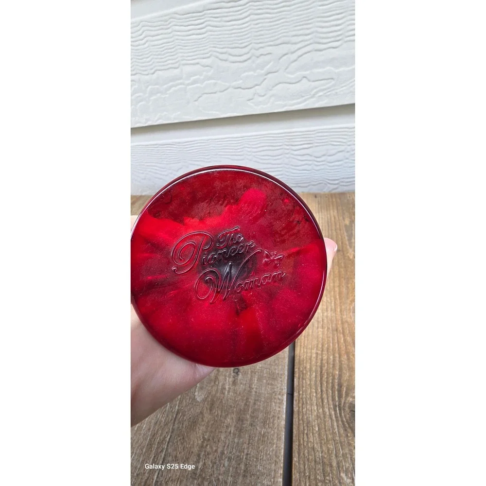 The Pioneer Woman Adeline Red Glass Goblet Embossed Sunburst Footed Water Wine